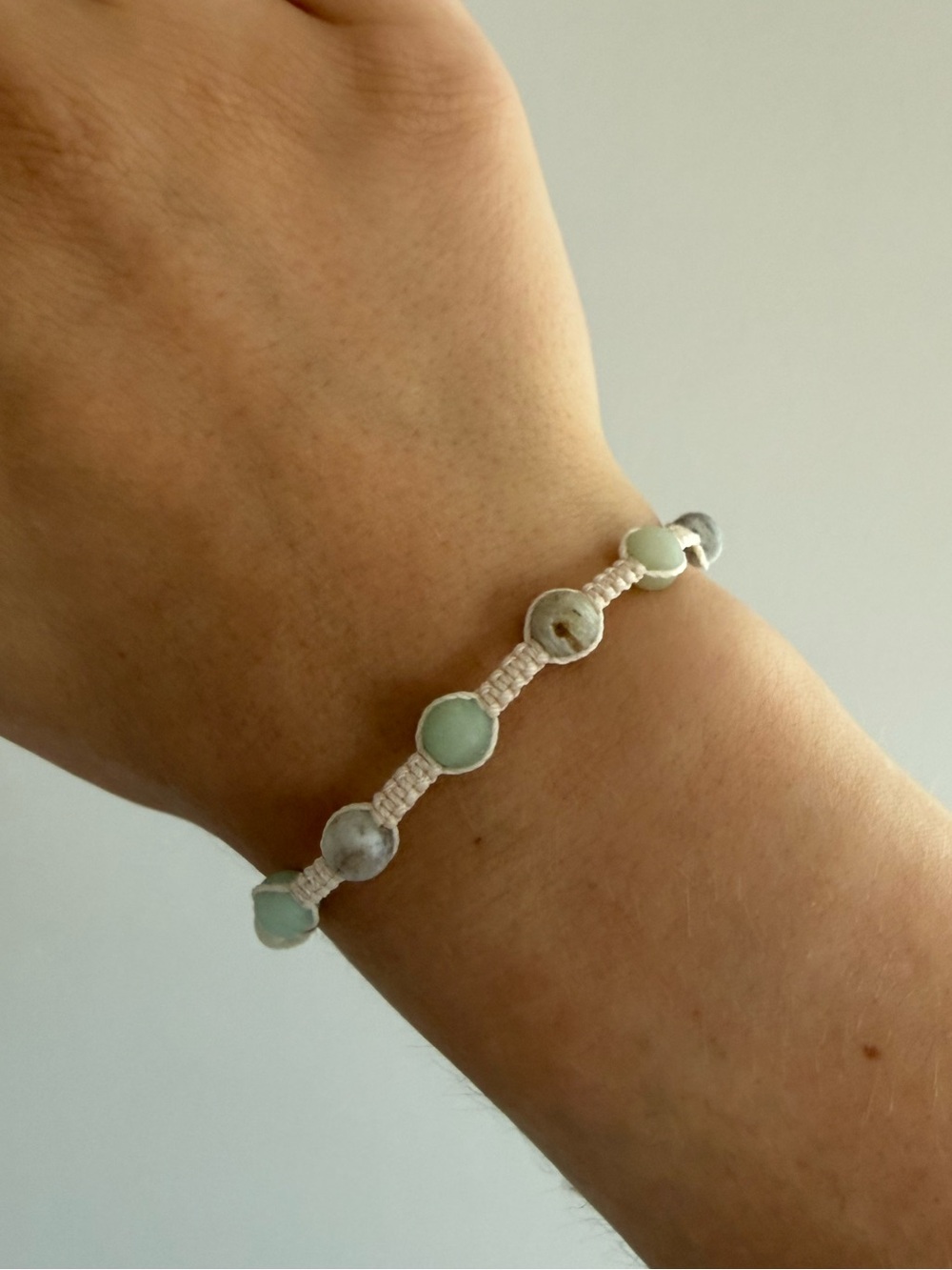 Micro Macrame Beaded Bracelet, Handmade, Teal, White, Adjustable